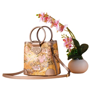 曼莎非遗国风云锦香云纱手提斜挎刺绣真丝牛皮新中式女包旗袍和服