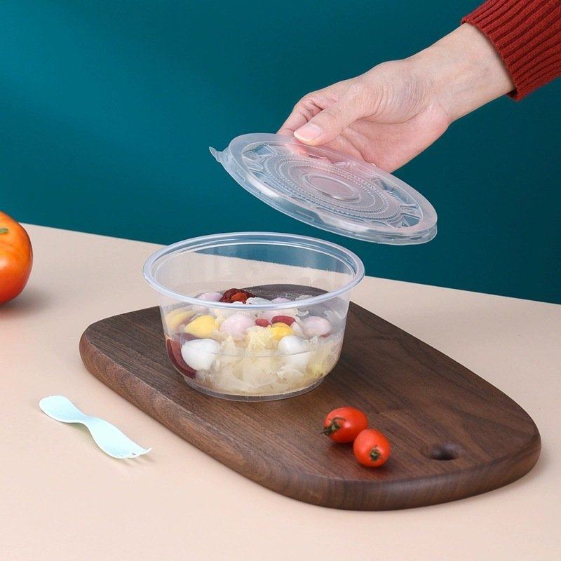 圆形打包盒一次性餐盒长方形带塑料透明饭盒食品级盖加厚汤碗碗筷