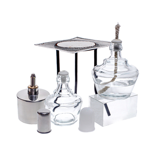 不锈钢酒精灯 玻璃酒精灯防爆纯棉灯芯线石棉网三脚架150ml/250ml