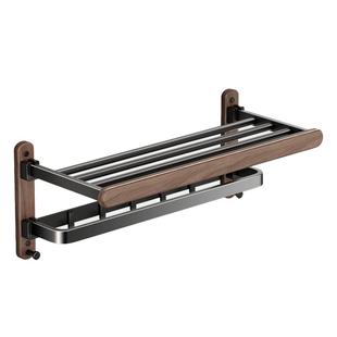 胡桃木毛巾架浴室置物架免打孔厕所高端卫生间洗手间实木浴巾架子