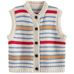 女童马甲春装2026新款初春穿搭宝宝外穿条纹背心儿童春季针织开衫