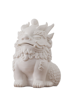 高端白瓷招财貔貅创意客厅玄关家具桌面送礼乔迁装饰品麒麟摆件