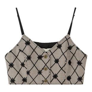 DTLANDO秋冬新款吊带背心女法式小香风v领叠穿外搭马甲短上衣