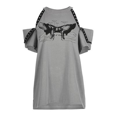 纯棉摇滚露肩夏季短袖甜酷上衣