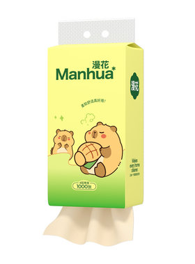 漫花绿熊悬挂抽纸1000张家用原生竹浆卫生纸大包餐巾厕纸卫生纸巾