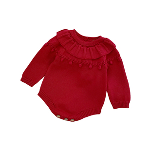 拉果拉贝贝园秋冬婴儿百天周岁礼服套装女宝宝圣诞纯棉毛衣秋装红