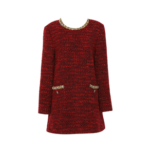 DPLAY【黑标】含羊毛红色连衣裙新款冬季法式小香风裙子外套女