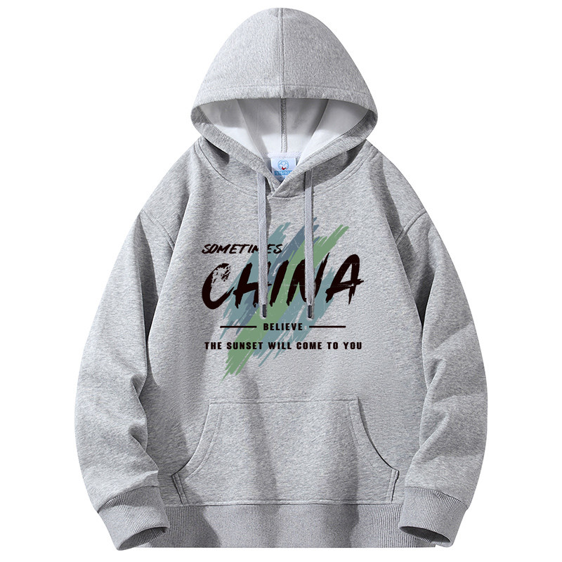 美式加绒休闲连帽青少年卫衣