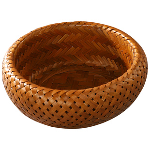 竹编制品食品级鸟巢水果篮子收纳小竹筐复古竹子编织圆竹篮果盘