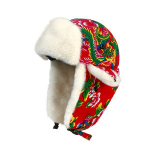 东北大花布雷锋帽女冬季骑车护耳儿童复古棉帽保暖加厚防寒雪地帽