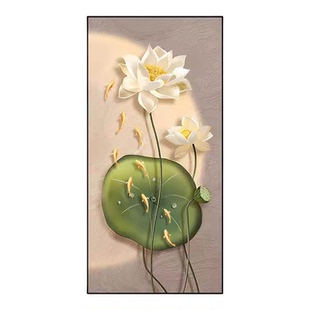 高端过道客厅墙贴纸2026年新款入户玄关贴画荷花植物自粘装饰壁画