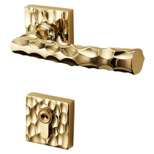 汉顿全铜现代简约分体门锁静音卧室卫生间木门通用锤纹金色房门锁