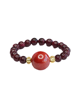 朱砂戒指8mm帝王砂圆珠指环3mm石榴石指圈女士本命年百搭简约饰品