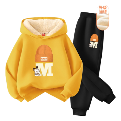 巴布豆儿童加绒一体绒卫衣套装