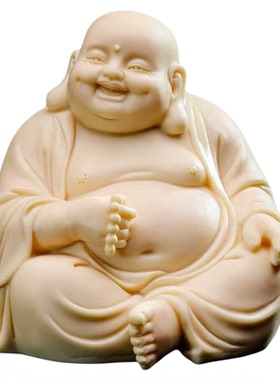 弥勒佛摆件白色象牙果雕刻佛像