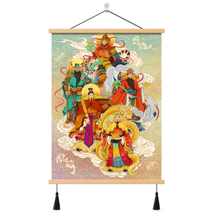 中式五路财神装饰挂画八方来财壁画客厅招财进宝墙画财神爷玄关画