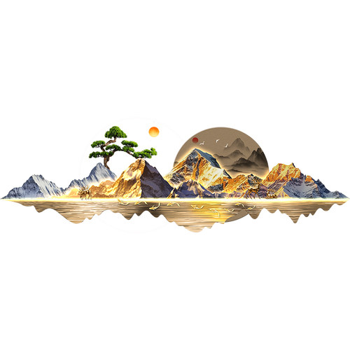 轻奢led带灯迎客松客厅装饰画沙发背景墙挂画简约现代高级感灯画