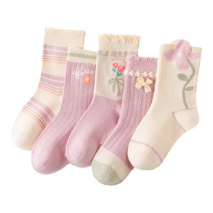 女童袜子儿童春秋季新款中筒袜A类抗菌无骨纯色小女孩宝宝厚棉袜