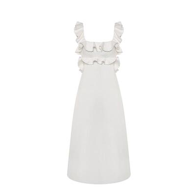 Maison Wester夏季官方波嬉风度假风露背荷叶边钉珠长裙连衣裙