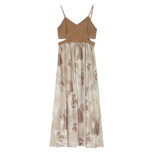 it'real瑞尔法式复古吊带连衣裙女夏季新款收腰拼接长款裙子