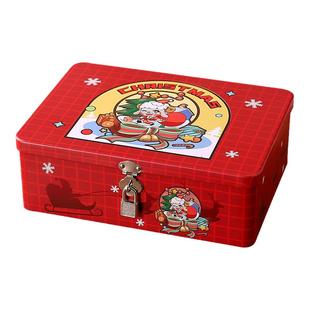 斑纹羊和小黑鱼铁盒子带锁小箱子红色收钱盒长方形儿童礼物百宝箱