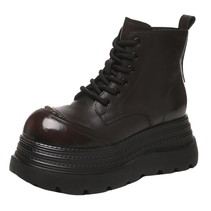 复古内增高马丁靴女款2025新款秋冬真皮超火厚底小个子切尔西短靴