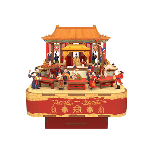 同趣拼装八音盒国博联名喜乐欢年diy手工积木音乐盒女孩生日礼物