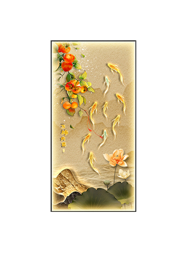 九鱼图入门玄关装饰画带灯画现代轻奢高档墙壁画金鹿走廊过道挂画