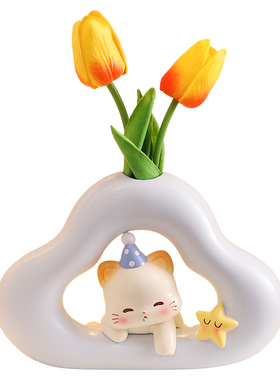 可爱猫咪花瓶艺术感插花装饰摆件