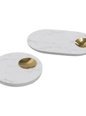 大理石圆形高档茶几玄关装饰摆盘