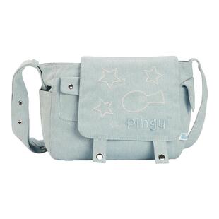 VANWALK Pingu企鹅大容量通勤黑色牛仔单肩斜挎包女百搭邮差包ins