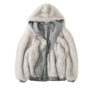 大于诗集 雪国来信 两穿仿皮草卫衣女保暖慵懒风宽松连帽毛毛外套