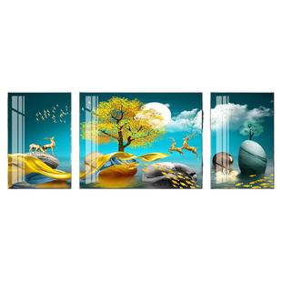 简约客厅装饰画沙发背景墙画壁画卧室挂画北欧晶瓷三联轻奢高端画