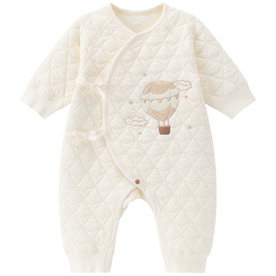 木生棉新生儿长袖连体衣冬季宝宝夹丝棉哈衣婴儿三层保暖和尚衣服