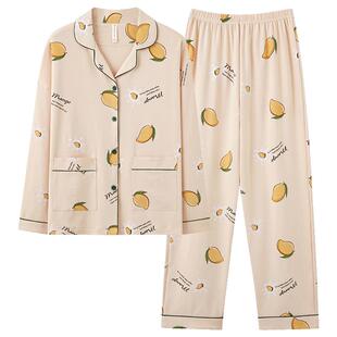 浪莎睡衣女款春秋季长袖纯棉大码高级感秋款全棉家居服可外穿套装