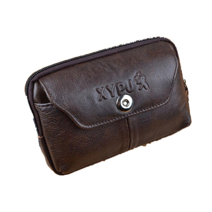 新款双层男士中老年腰包工地防水真皮穿腰带防盗隐形大容量收纳包