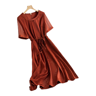 乔妮塔品牌女装2025夏季新款高端气质简约中年妈妈短袖连衣裙长裙