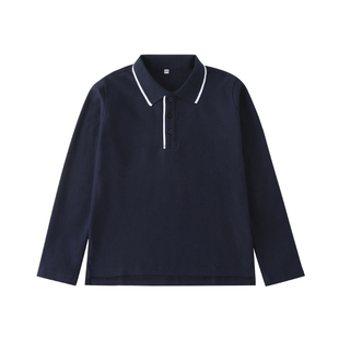 英伦校服学院风白色藏青翻领春秋季男款纯色长袖T恤 透气校服