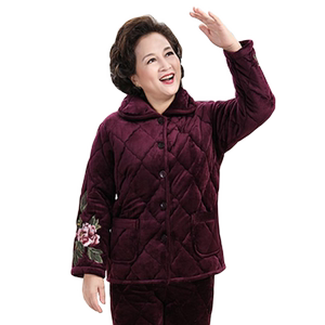 睡衣女中老年珊瑚绒夹棉