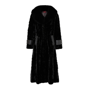 马天奴2025新款黑色翻领水貂毛皮草大衣收腰长款外套时尚奢华气质