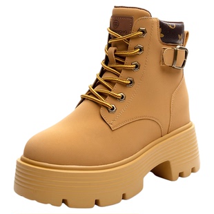 超轻户外马丁靴女款2026新款小个子内增高8cm厚底大黄靴冬季加绒