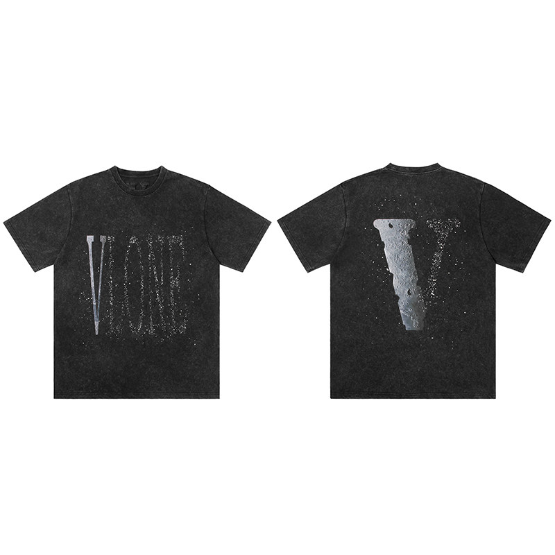 VLONE STAPLE月球大LOGO印花 烫钻水洗宽松短袖T恤 男女同款 黑灰