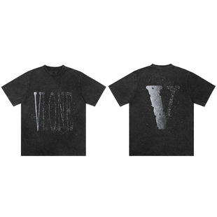 VLONE STAPLE月球大LOGO印花 烫钻水洗宽松短袖T恤 男女同款 黑灰