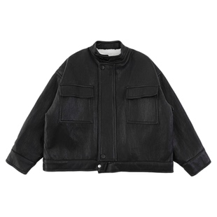 幼悠男童加绒加厚立领复古皮夹克冬季洋气可爱时尚百搭保暖外套潮