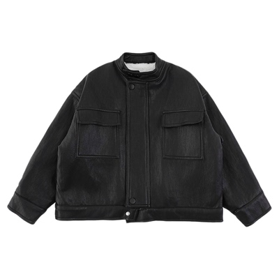 幼悠男童加绒加厚立领复古皮夹克冬季洋气可爱时尚百搭保暖外套潮