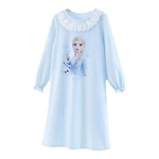 冰雪奇缘女童睡衣秋天爱莎女王睡裙长袖连衣裙薄款Elsa公主家居服