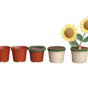 手工毛线钩织成品花盆 麻绳款编织手工花专用塑料打孔盆