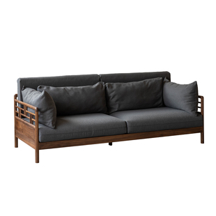 空器新中式黑胡桃木实木沙发组合三人位双人单人宋式美学家具客厅