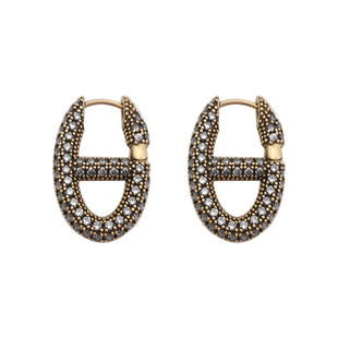 黑色满钻猪鼻子耳环2025新款爆款小香风耳扣女轻奢高级感欧美耳饰