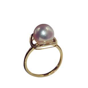 极光akoya日本天女海水珍珠戒指18K金正圆无瑕简约镜面光樱花粉